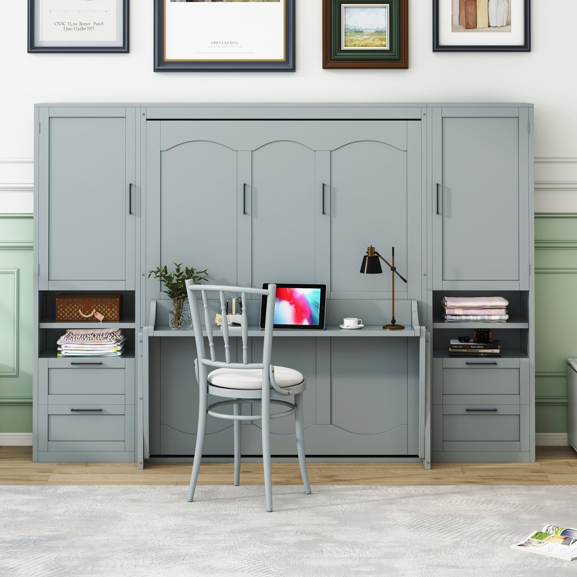 Photo 1 of ***Only Box 2 of 4*** Queen Size Murphy Bed Wall Bed with Desk and Closet,Drawers and Shelves,for Small Spaces Studio Study Office Guest Room Use (Gray#Desk, Queen)