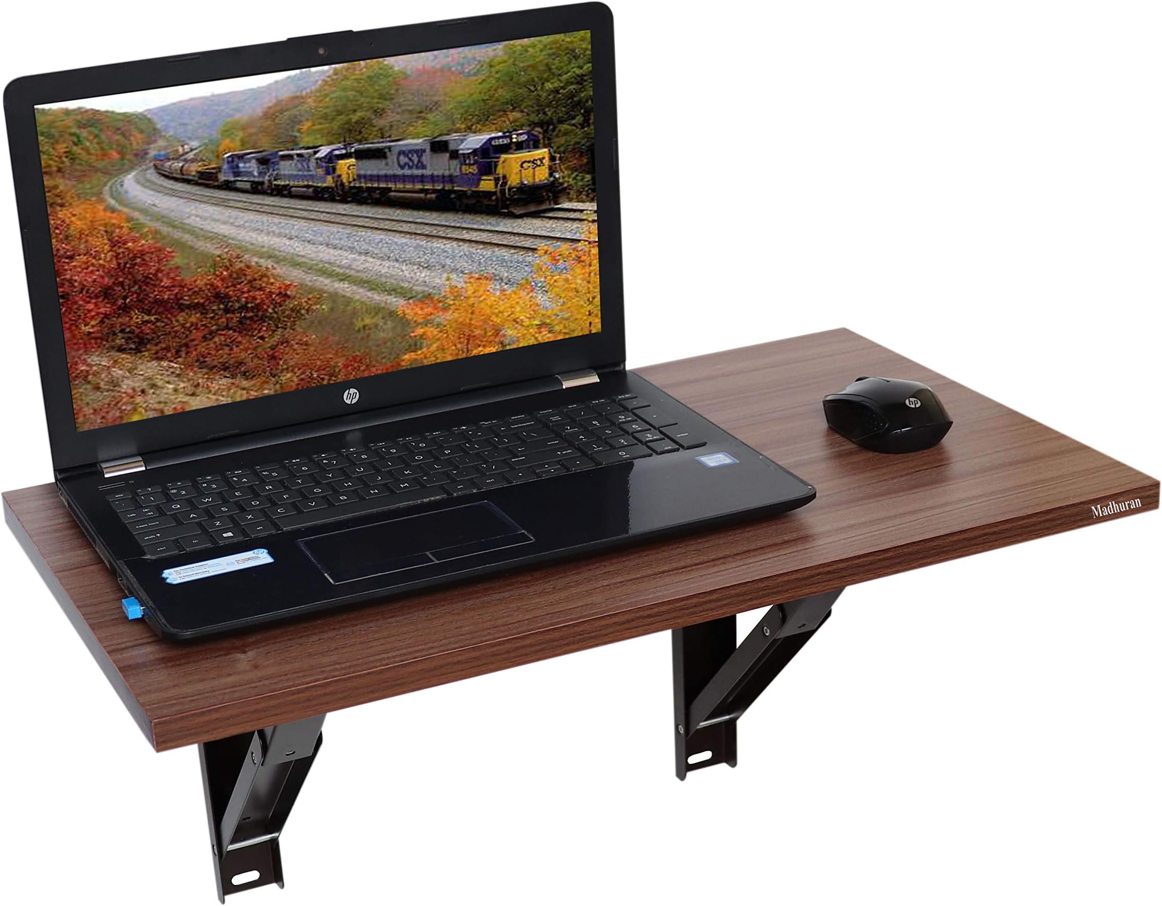 Engineering Wood Folding Wall Mounted Study Office Table (60X35 CM,Walnut) Foldable Antique Bracket Multipurpose Computer Deckup Living Room Aesthetic Organiser Solid