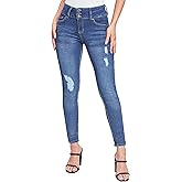 YMI Womens YMI Womens 3-Button High-Rise Skinny Jean Made with Recycled Fibers