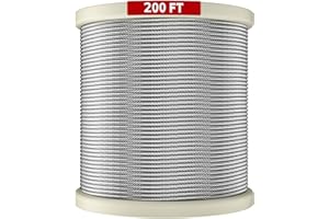 LuckIn Thickened 1/4" Stainless Steel Cable, 200ft, 7x19 Strand Aircraft Wire Rope for Yard Zipline, Deck Railing, String Lights, 6400lbs Breaking Strength