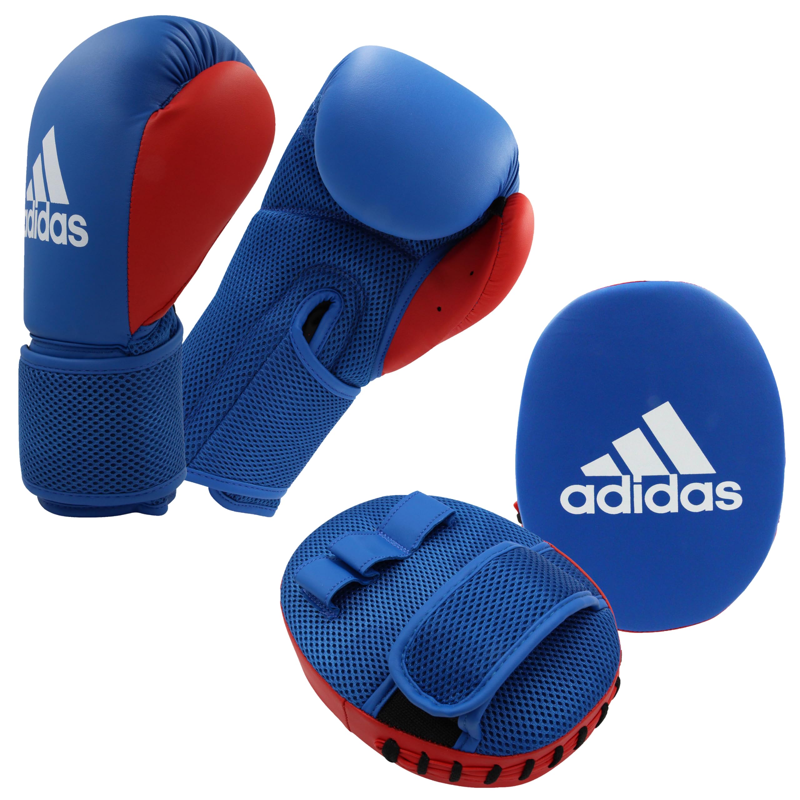 adidas Unisex Youth Kids Boxing Kit 2 Pads Set Children, Blue-Red, 8