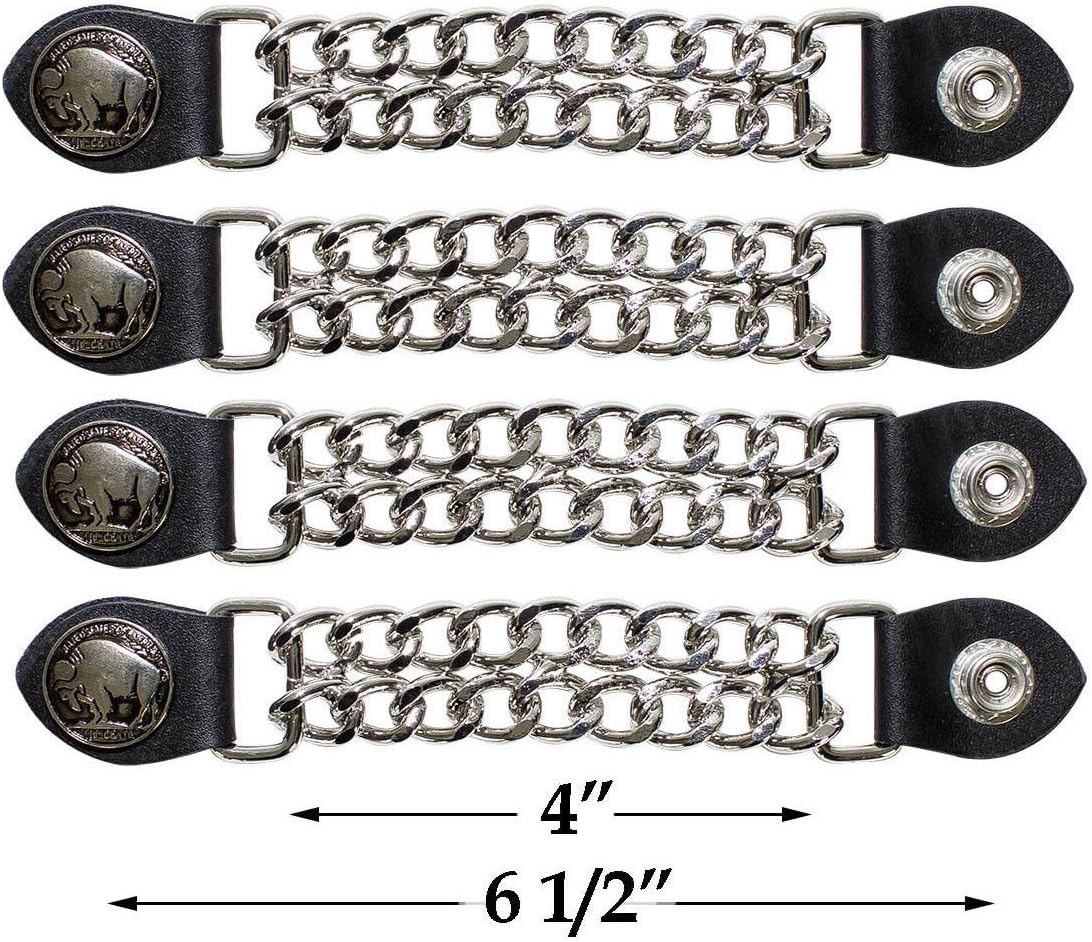 Dream ApparelNickeled Buffalo Authentic Leather Motorcycle Vest Extender for Men Biker Double Diamond Cut Chrome Chain 4PCS Per Set