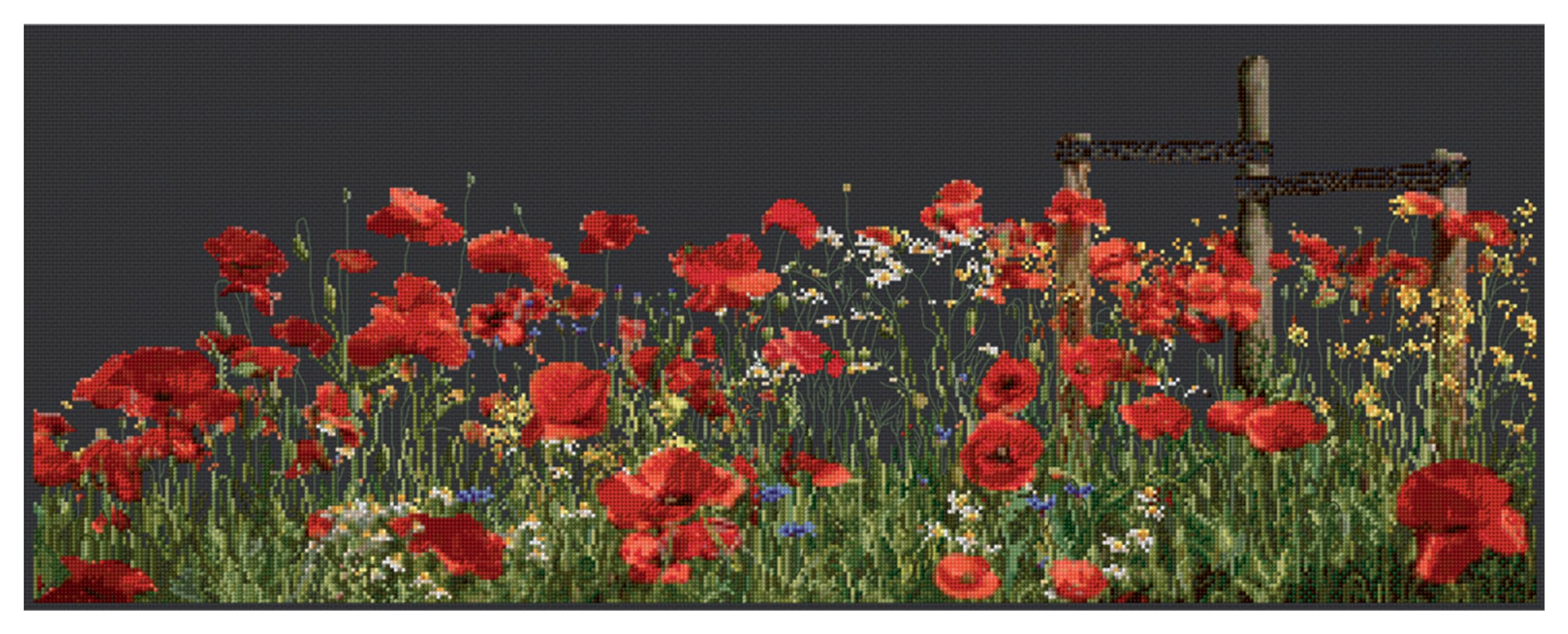 Thea Gouverneur - Counted Cross Stitch Kit - Poppies - Aida Black - 18 Count - Embroidery Kit for Adults - DMC Embroidery Threads and Other Cross Stitch Supplies Included - 546.05