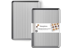 HONGBAKE Aluminum Cookie Sheets for Baking, 2-Pack Commercial Quality Half Sheet Pan, Baking Sheets Non Stick with 50 PCS Parchment Paper, 12.8 x 17.7 in, Silver