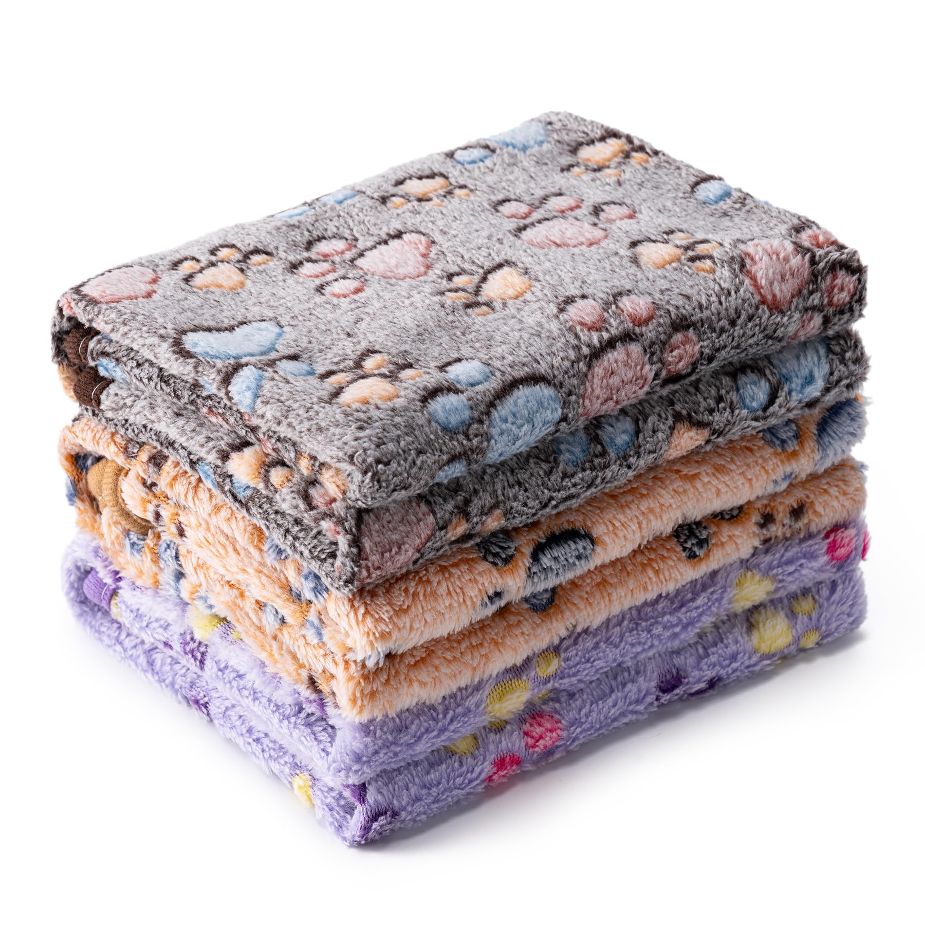 Photo 1 of 1 Pack 3 Blankets Super Soft Fluffy Premium Fleece Pet Blanket Flannel Paw Printed Throw for Dog Puppy Cat (Medium 30x20'', Dark Coffee, Brown, Purple)