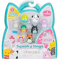 Squish-a-longs 8 Pack - 1” Mini-Squish with 2 Accessories, 1 Ring, and a Collector’s Guide - Collect, Trade, & Play