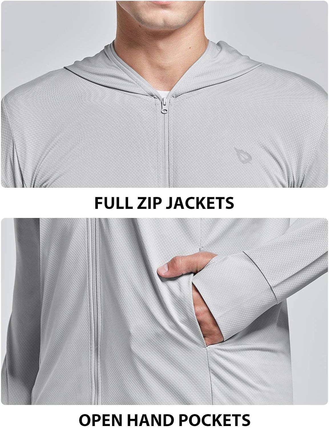 BALEAF Men's UPF 50+ Full Zip Light Jacket Hooded Cooling Shirt with Pocket Quick Dry Hiking Fishing Outdoor Performance at  Men’s Clothing store