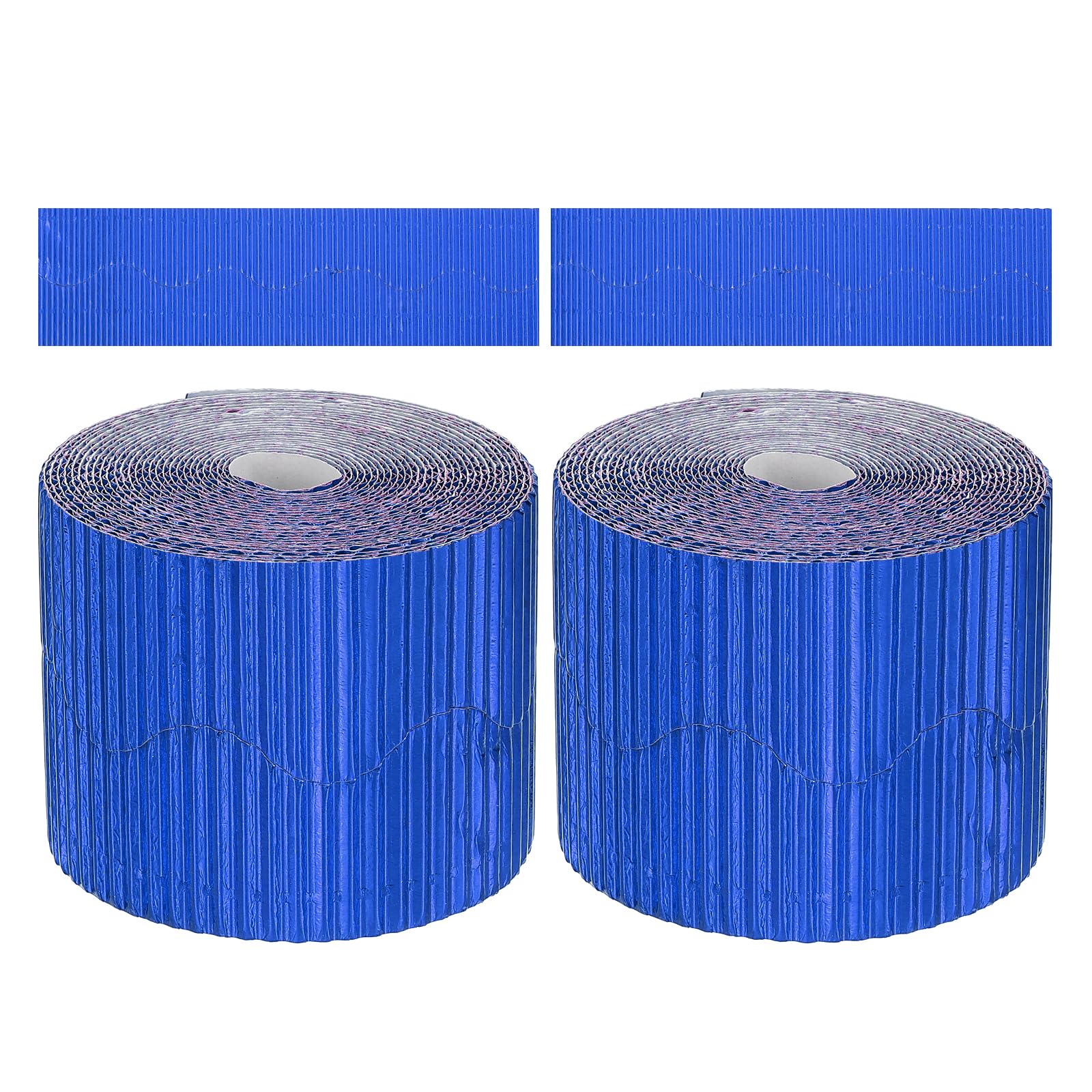 PATIKIL 3.9inch x 78.7ft Bulletin Board Border, Scalloped Trim Paper Corrugated Decorate Border for Locker Classroom Decor Black White Cork Poster Boards, Metallic Blue (1.3mm)