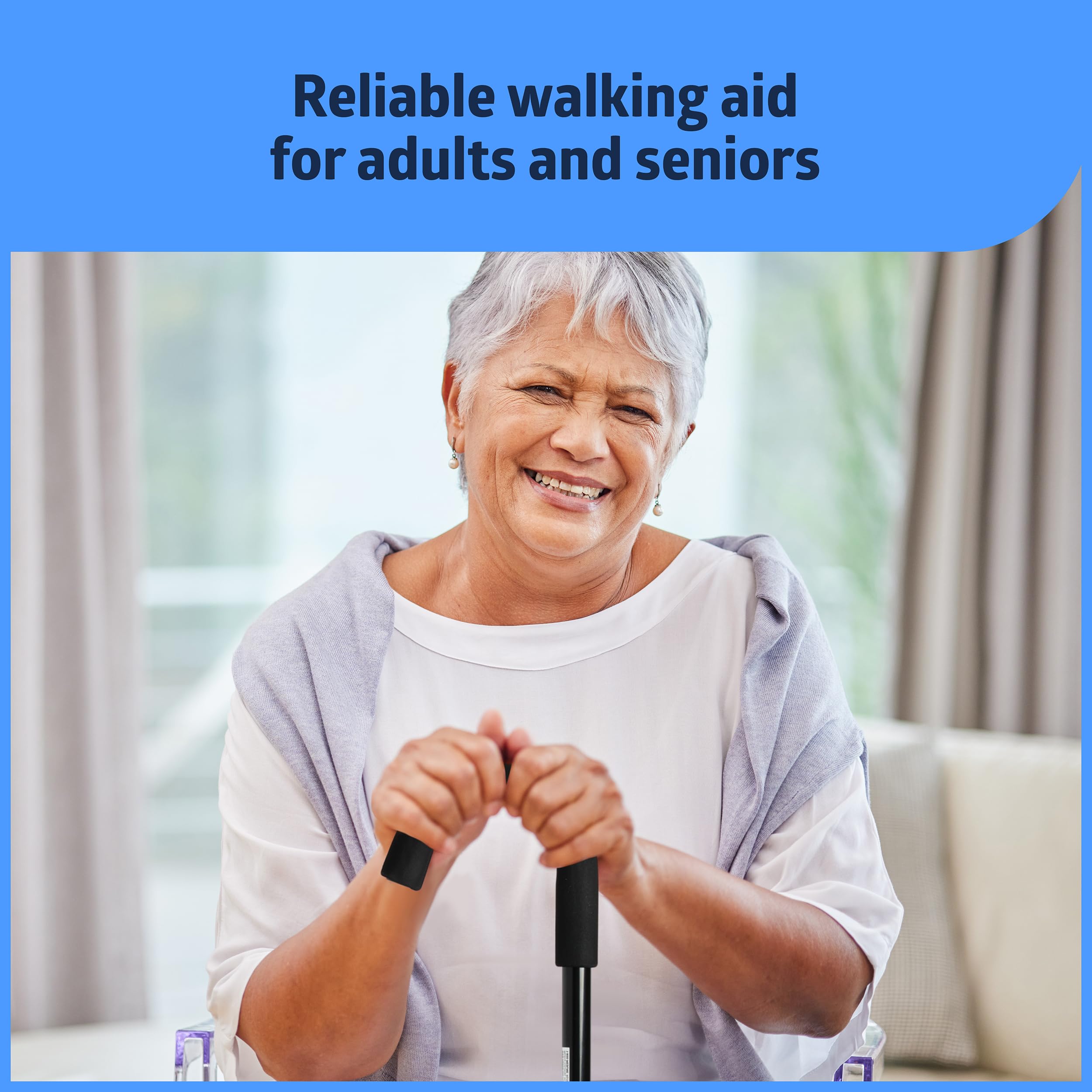 Medline Aluminum Cane Walking Aid is Portable & Lightweight, Helps Seniors & Adults with Balance, Knee Injuries, Leg Surgery Recovery & Mobility