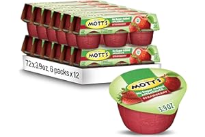 Mott's No Sugar Added Strawberry Applesauce, 3.9 Oz Cups, 72 Count (12 Packs Of 6), Good Source Of Vitamin C, No Artificial Flavors