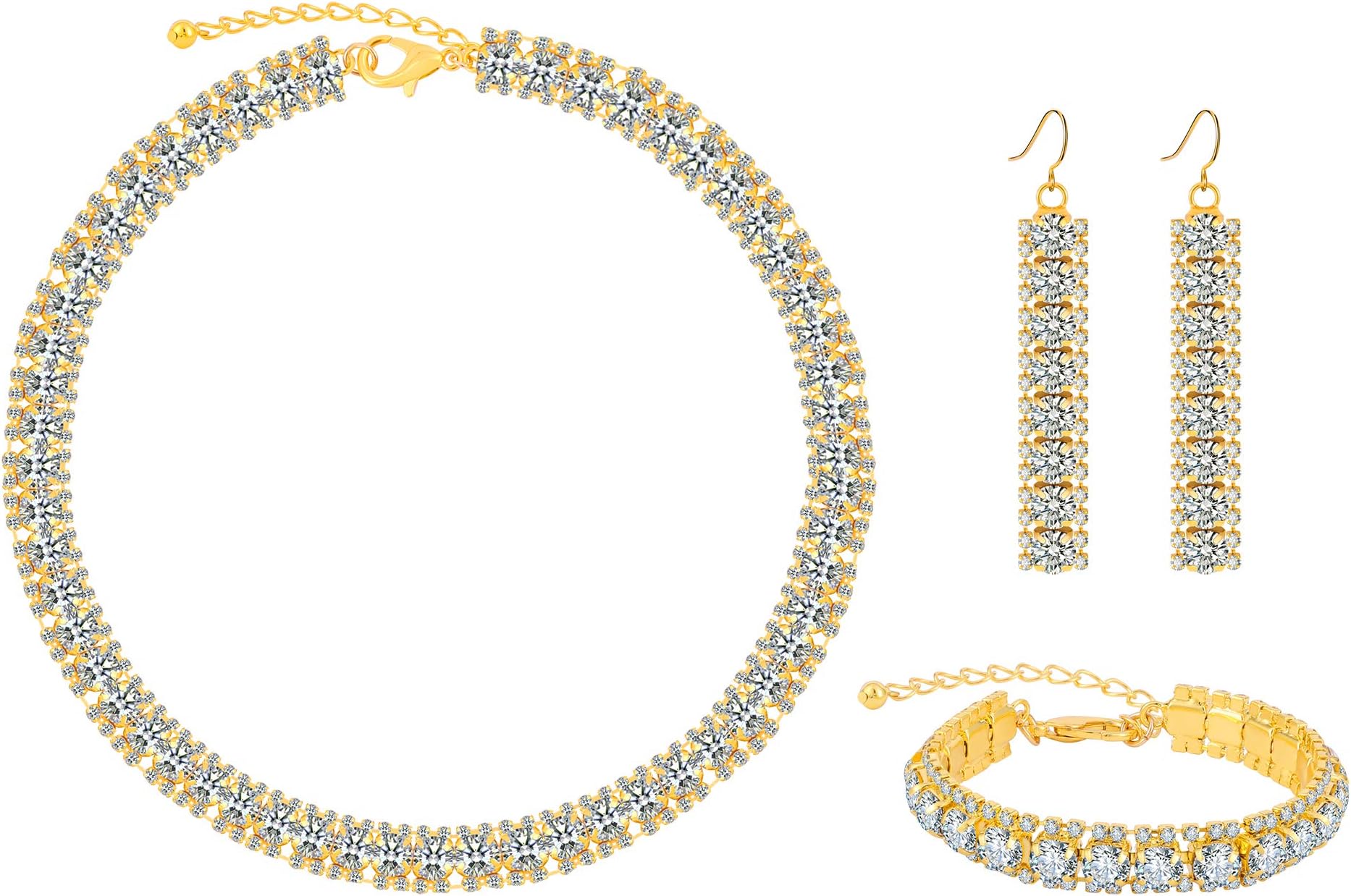 MOOCHI 18K Gold Plated Scorpion Chain Rhinestones Choker Style Necklace Bracelet Earrings Jewelry Set for Women Men Girls Costume Statement Wedding Anniversary Accessories