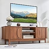 Turtle&Myrtle Mid Century Modern TV Stand 60”, Wood TV Console with Storage for TVs Up to 70 inches, Fluted Sliding Doors, Entertainment Center Media Cabinet for Living Room & Bedroom (Walnut Brown)