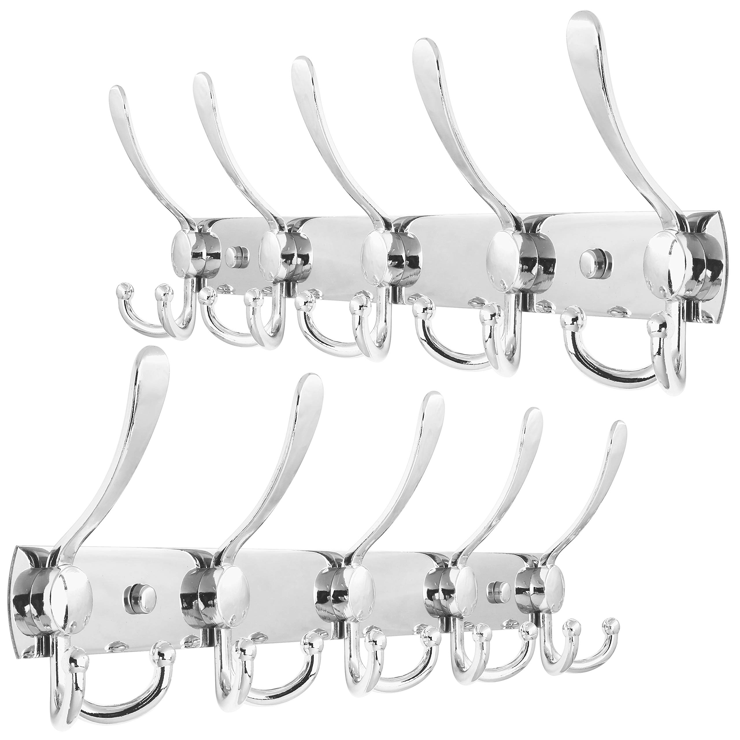 WEBI Coat Rack Wall Mounted,Coat Hooks Wall Mounted,Coat Hanger Wall,Hook Rack,Wall Coat Rack,5 Triple Hooks for Hanging Coats,Hats,Jacket,Clothes,Chrome,2 Packs