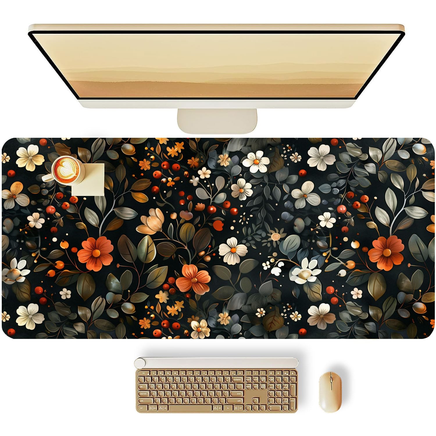 MAYCARI Cute Flower-A Desk Mat(31.5"x15.7") Large Extended Gaming Deskpad with Girly Design Keyboard Desk Mat Desk Pad with Soft Smooth Surface & Anti-Slip Base（80cm*40cm