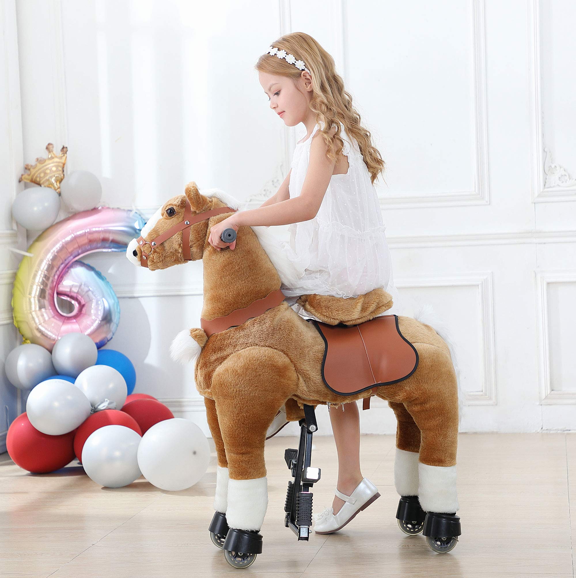 JoJoPooNy Ride on Horse Toy, Kids Ride on Toy for 6-14 Years Old, Premium Riding Horse Plush Animal Toy, Walking Horse Toy with Wheels (36 Inch Height)
