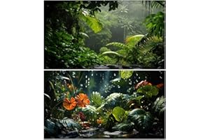 RIIVVDISE 2 Packs Tropical Rainforest Aquarium Background Lush Green Rainy Leaf Fish Tank Background Natural Green Jungle Forest Foliage Landscape Reptile Tank Enclosure Backgrounds Wallpaper 36x18in