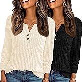 KILISU Long Sleeve Shirts for Women V Neck Lightweight Sweaters Fall Tops Tunic Cute Casual Loose Fashion Clothes 2025