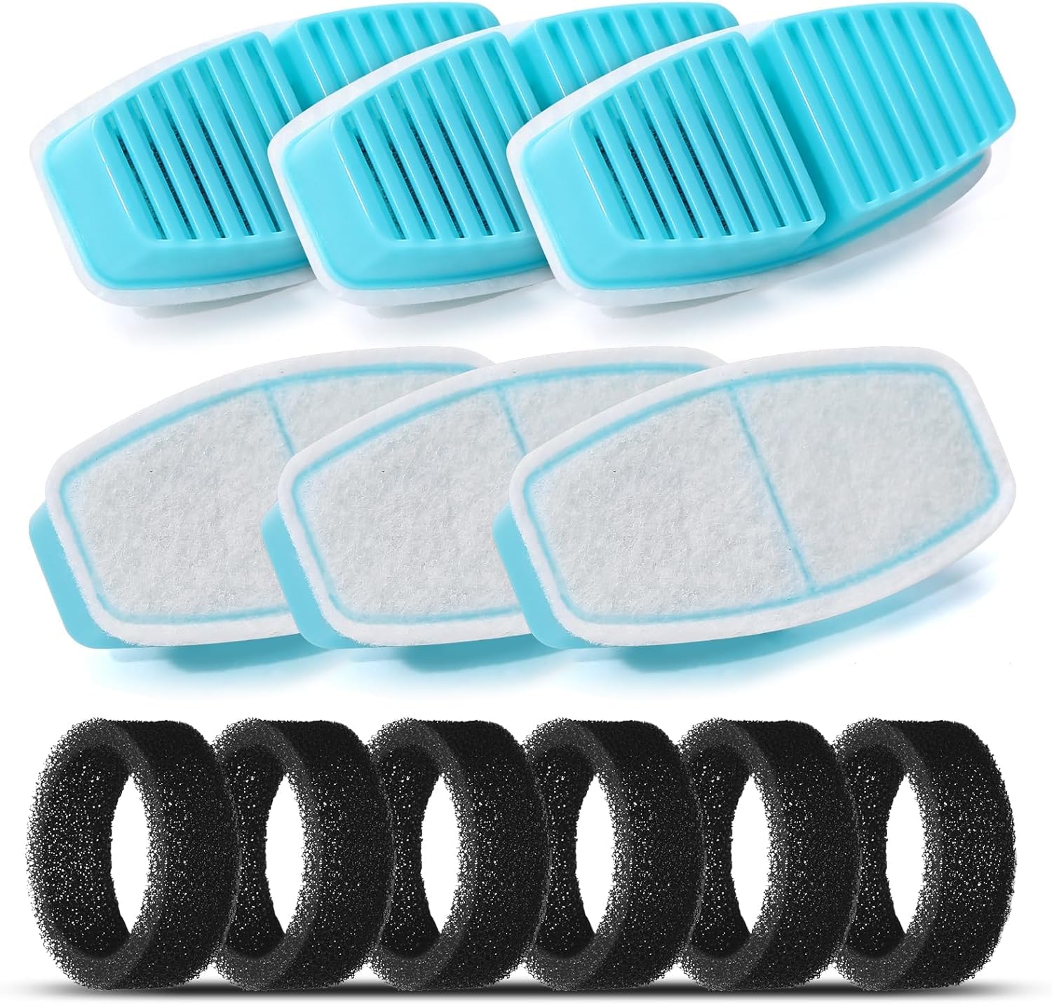 BEMOONY Cat Water Fountain 6 Carbon Filters + 6 Sponges, Multiple Filtration, Meets 8 Days of Drinking Water and 3-6 Months of Replacement Needs, Worry-Free Travel