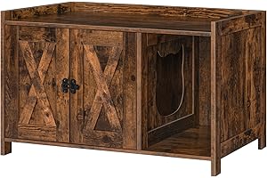 ALLOSWELL Cat Litter Box Enclosure, Cat Washroom Storage Bench, Hidden Cat Litter Furniture with Divider, Indoor Cat House, End Table, Nightstand, for Living Room, Bedroom, Rustic Brown CWHR2501