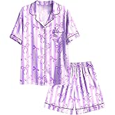 Nidoul Girls Pajamas Satin Pajama Set Silk Pjs Short Sleeve Button Down Summer Bow Sleepwear for Big Kids 7-14Y