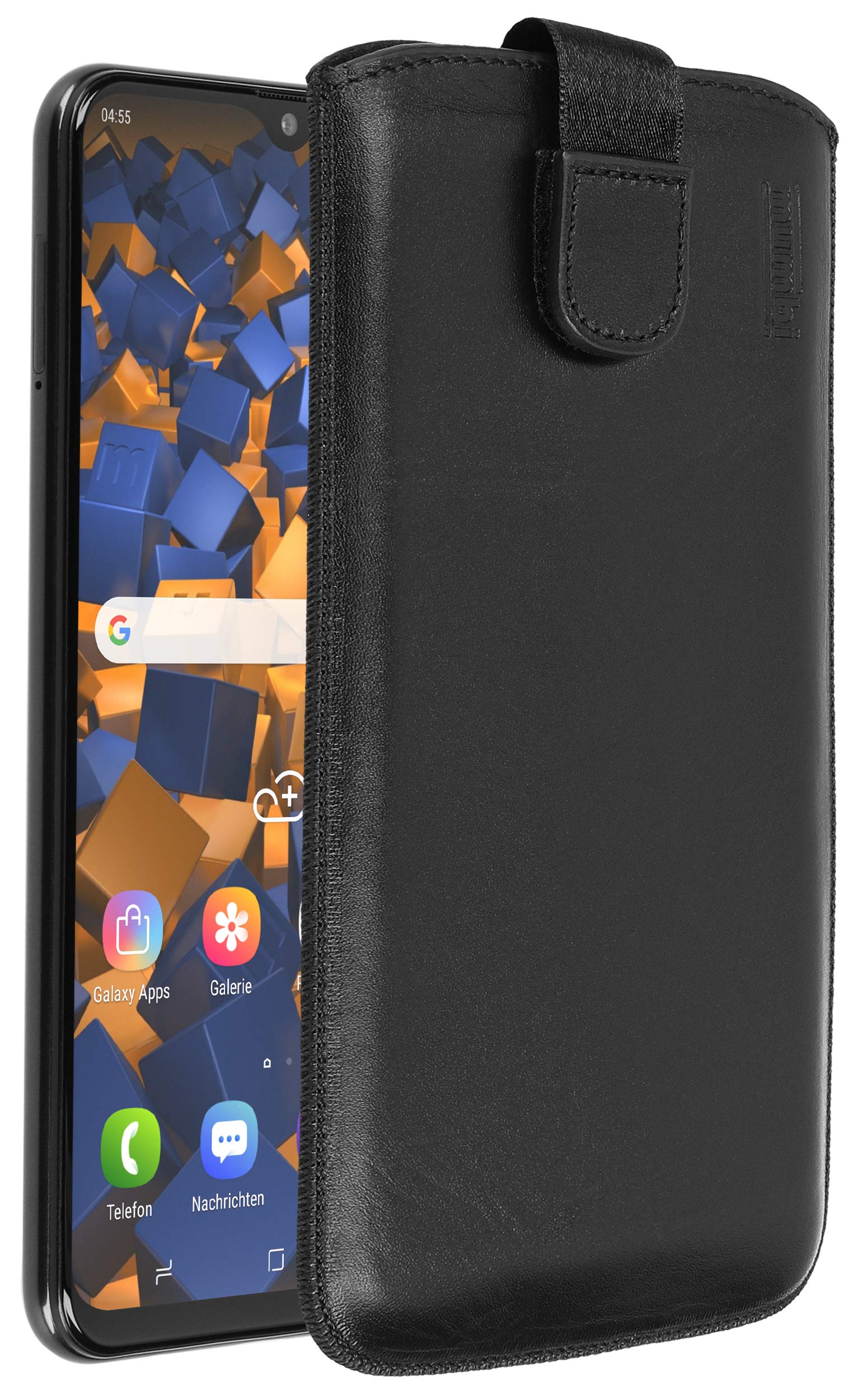 mumbi Genuine Leather Case Compatible with Samsung Galaxy M20 Black Including Pull-up tab/pull-out tab