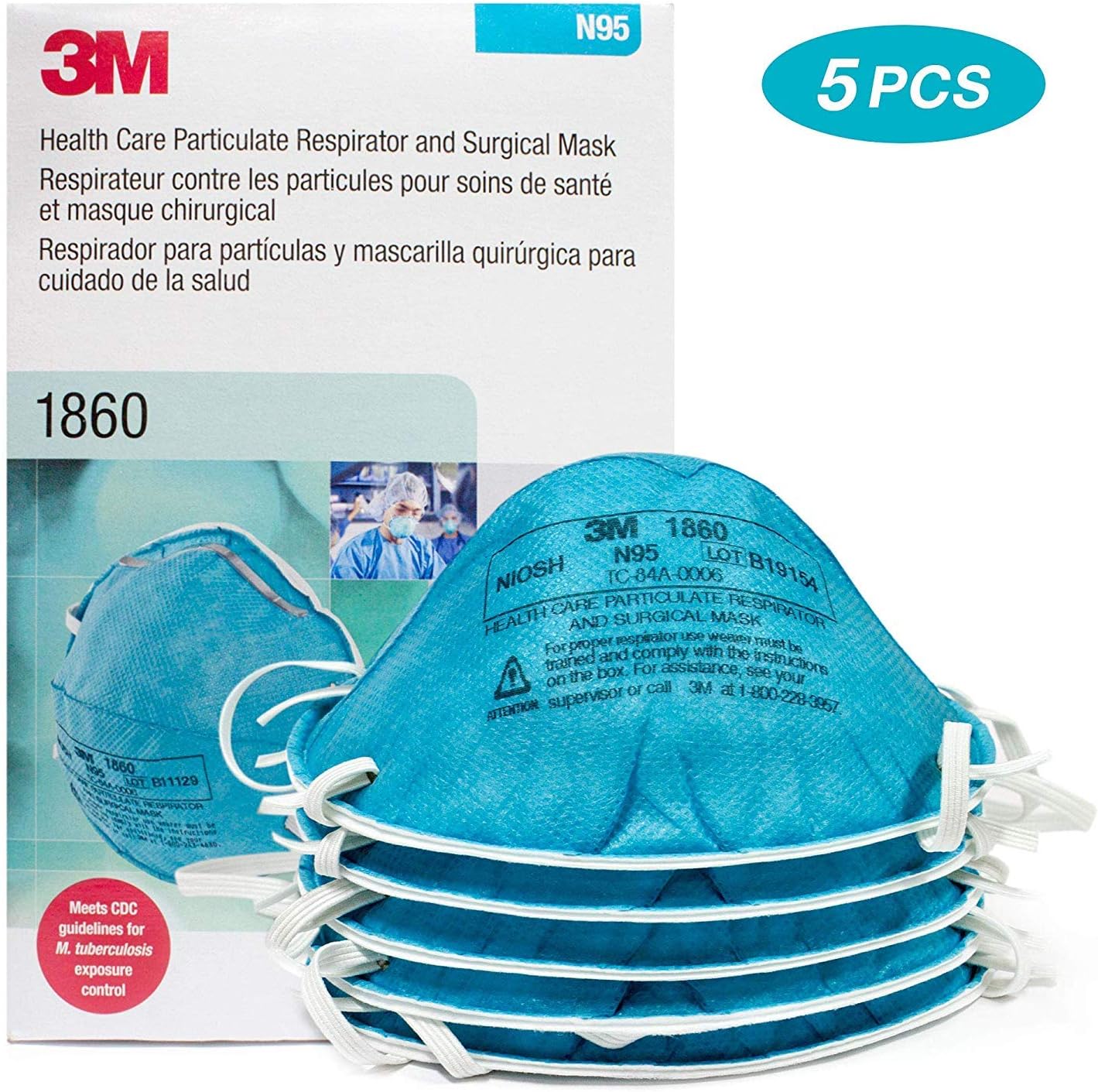 3M 1860 Medical Mask N95, Expire in 2024, International Shipping Eligible