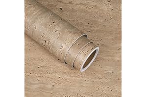 VaryStyle Aged Tan Marble Contact Paper Peel and Stick Countertops Waterproof Brown Travertine Stone Marble Wallpaper for Kit