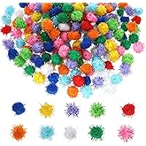 200 PCS Glitter Pom Poms, Tinsel Pom Poms, Sparkle Balls Cat Fuzzy Toys Balls, Glitter Fluffy Craft Pompoms, Multicolor Soft Pompoms for Art Crafts, DIY Decorations, 0.59 Inch