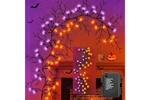 GUTAKZIO [8 Modes & Timer] 9 Ft 72LED Halloween Garland with Lights, Orange Purple Willow Vine Twig Garland Battery Operated Indoor Outdoor Fireplace Table Wall Home Party Halloween Decor