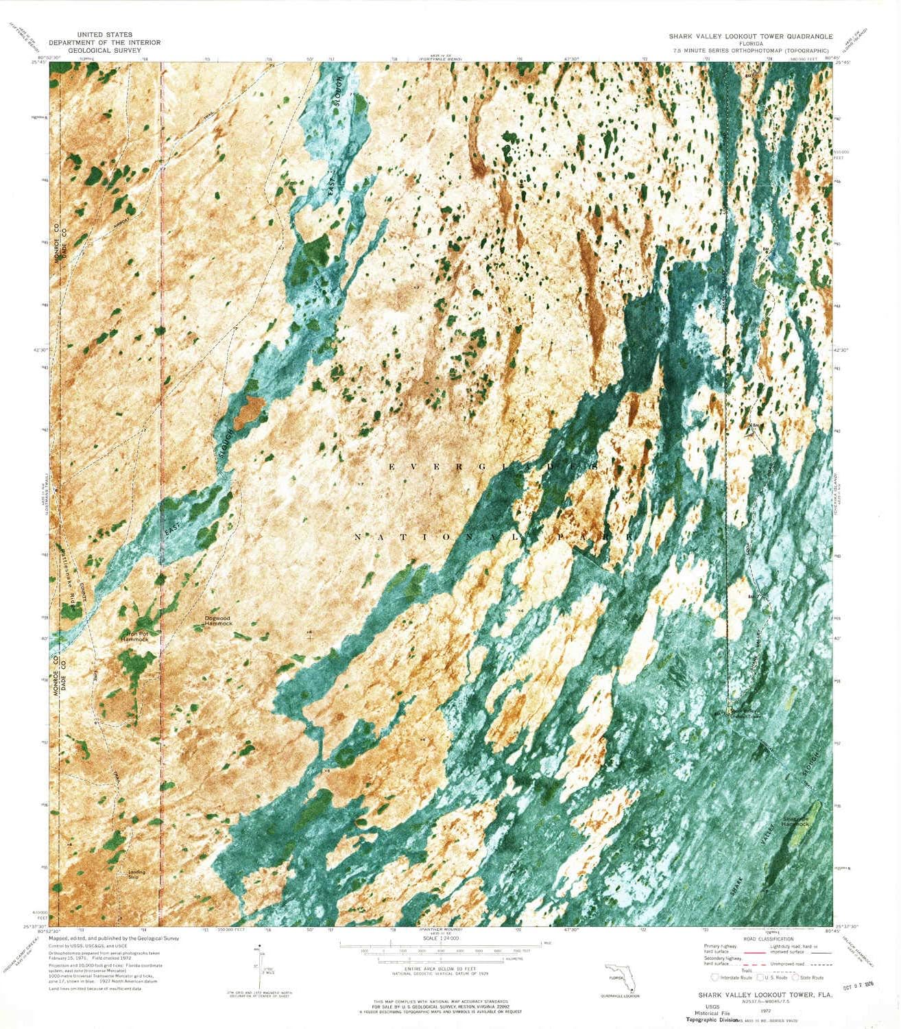 YellowMaps Shark Valley Lookout Tower FL topo map, 1:24000 Scale, 7.5 X 7.5 Minute, Historical, 1972, Updated 1976, 27 x 24 in