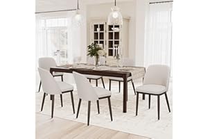 COLAMY Upholstered Dining Chairs Set of 6, Modern Kitchen Chairs with Back, Fabric Side Chair with Wood Legs for Dining Room Kitchen Restaurant, Beige