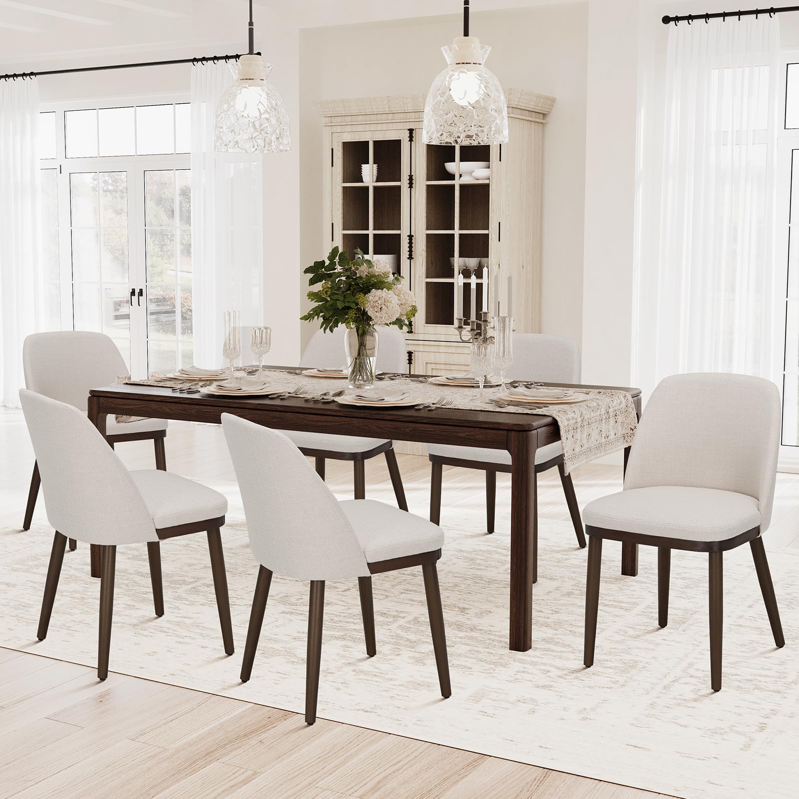 Photo 1 of *PARTIAL SET - ONLY 2 chairs*
COLAMY Upholstered Dining Chairs Set of 6, Modern Kitchen Chairs with Back, Fabric Side Chair with Wood Legs for Dining Room Kitchen Restaurant, Beige