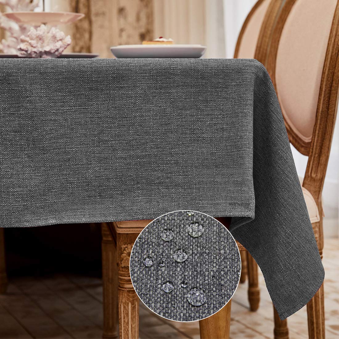 WAITER TREE Table Cloth 140x180 cm Rectangular Wipe Clean Table Cover, Faux Linen Wipeable Waterproof Tablecloth for Outdoor Picnic Dining Kitchen Party - Grey