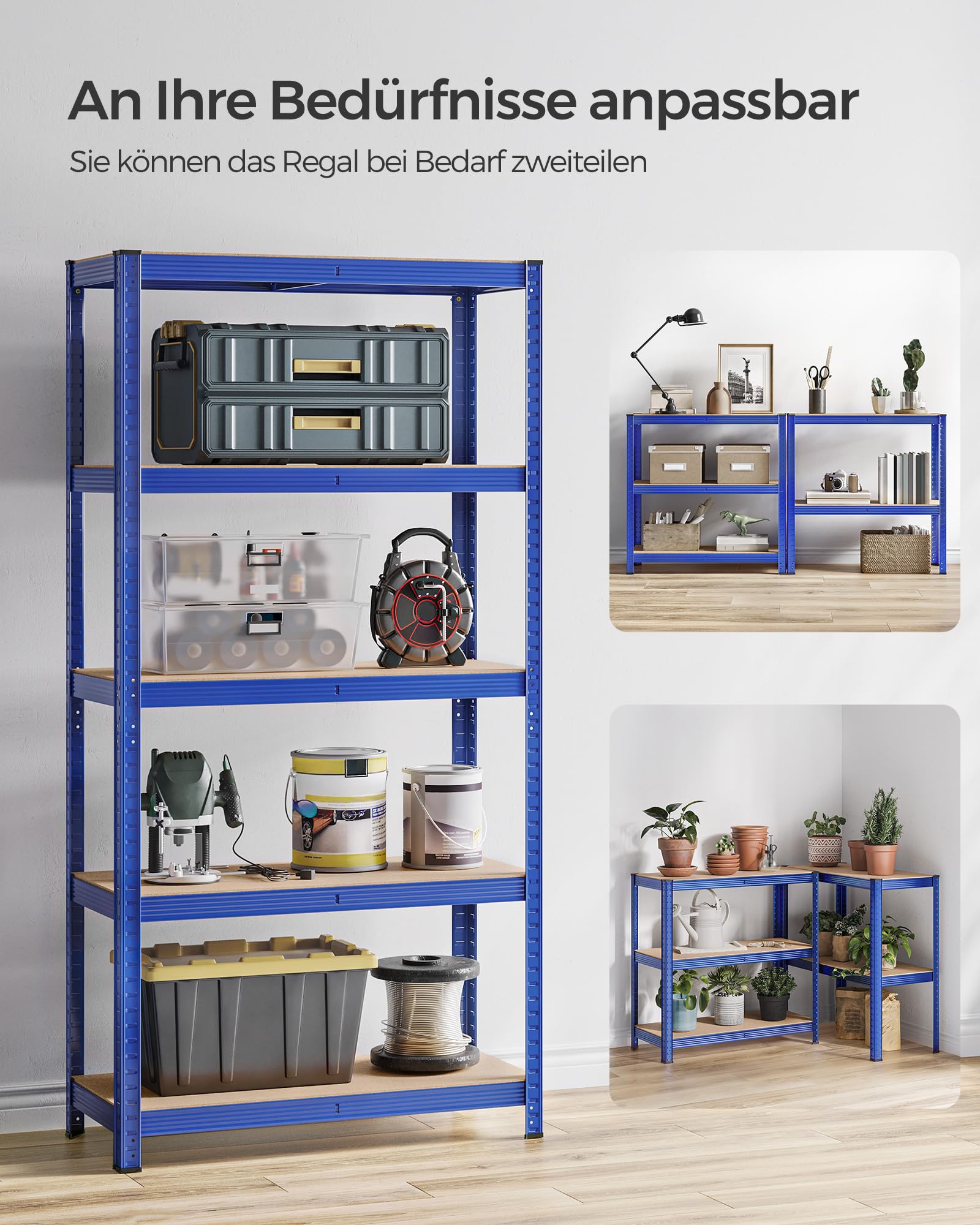 SONGMICS Schwerlastregal, 2er Set, Kellerregal, Lagerregal, 40 x 90 x 180 cm, Regal mit Stahlgestell, jeweils bis 875 kg belastbar, 5 verstellbare Ablagen, blau GLR040Q02 6