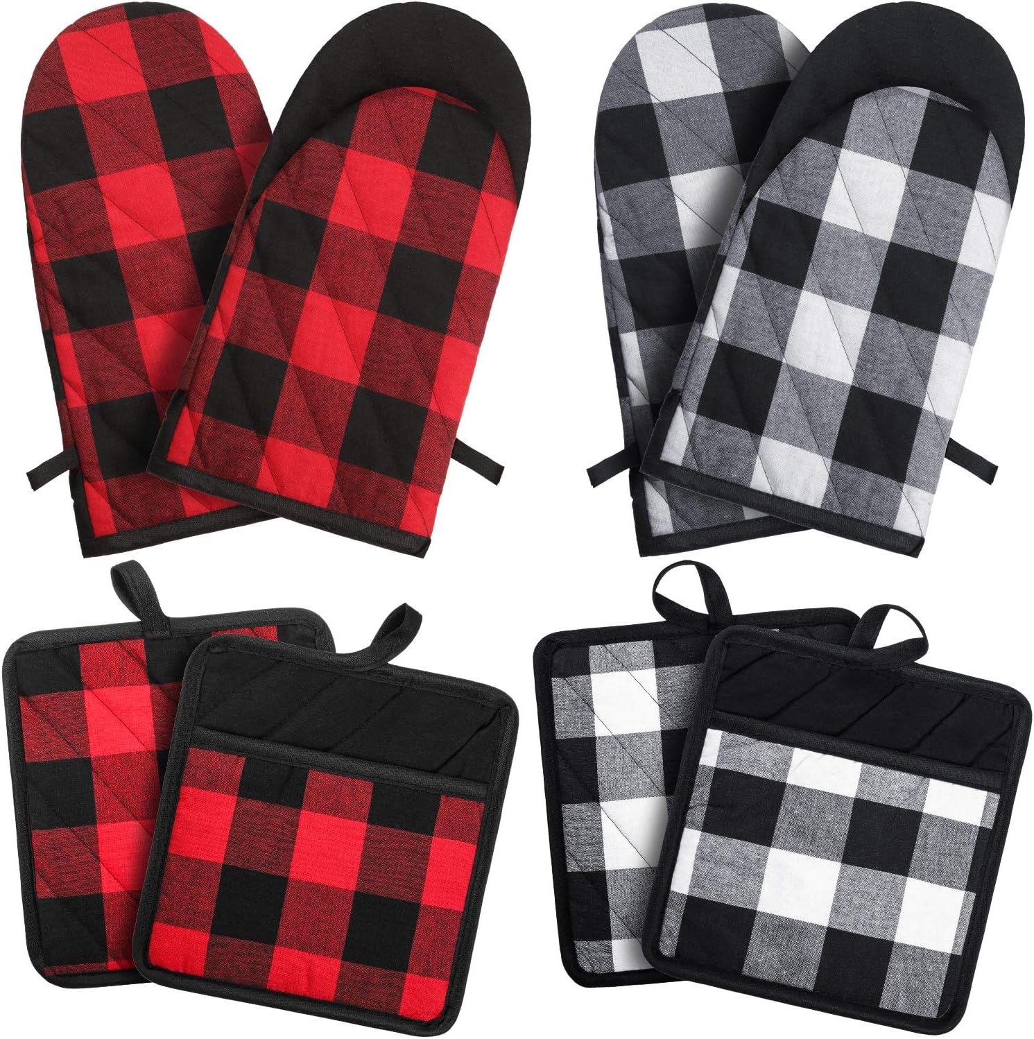 8 Pieces Buffalo Check Oven Mitts and Pot Holders Kitchen