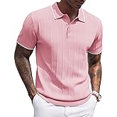 COOFANDY Mens Knit Polo Shirts Short Sleeve Ribbed Textured Polo Shirt Lightweight Casual Golf Shirts Collared T Shirt