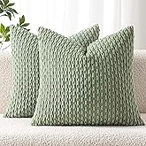 MIULEE Pack of 2 Decorative Throw Pillow Covers 16x16 Inch Soft Boho Striped Textured Corduroy Pillow Covers Spring Modern Farmhouse Home Decor for Couch Bed Sofa Living Room Sage Green