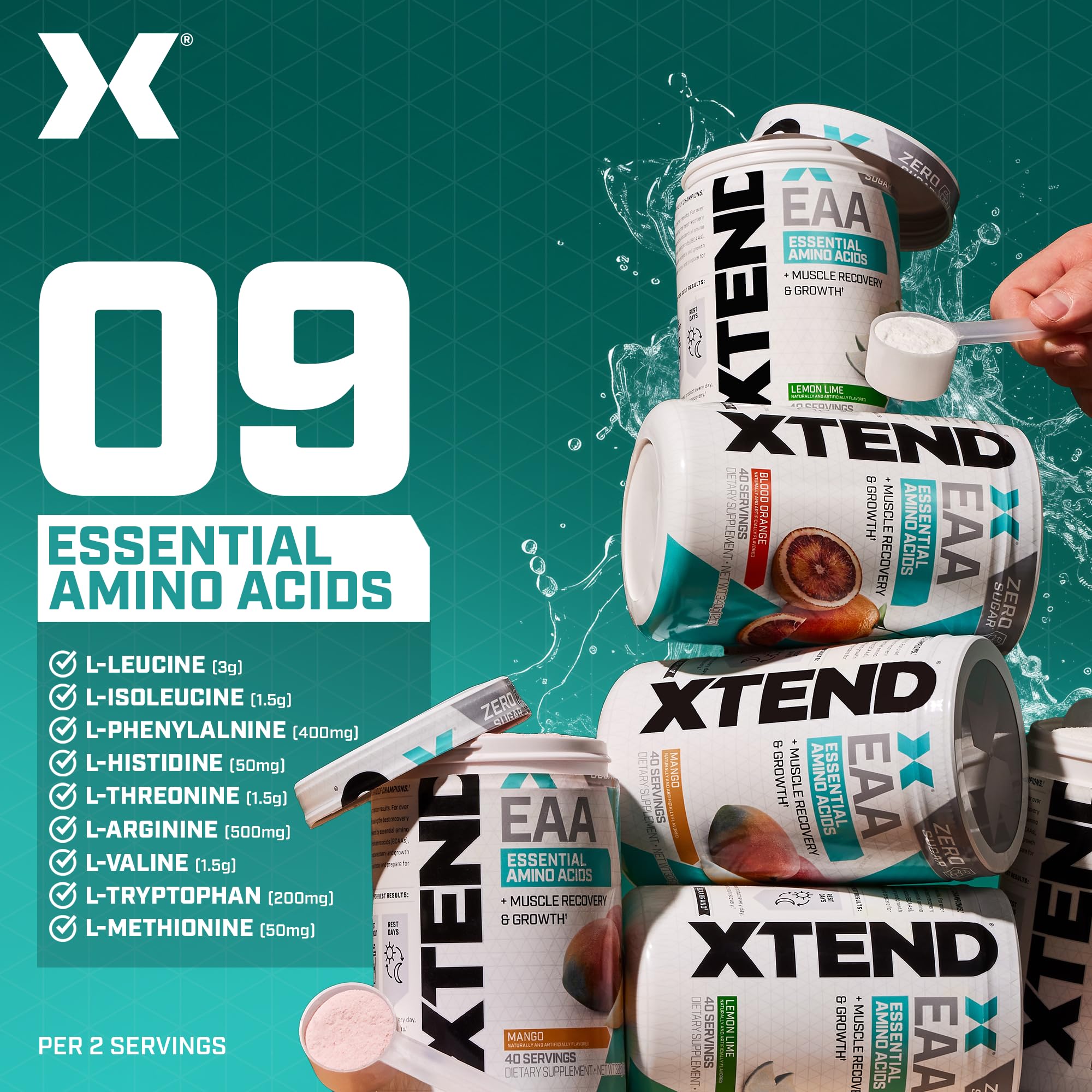 Xtend Scivation EAA + BCAA Powder | Muscle Recovery & Lean Muscle Growth | 9 Essential Amino Acids for Intra Workout or Post Workout Recovery | 10g EAAs Per 2 Servings | Blood Orange 40 Servings