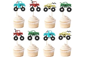Cyodoos 24 Pcs Monster Truck Cupcake Toppers for Truck Birthday Party Supplies Truck Theme Party Baby Shower Party Decorations