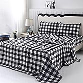 SDIII 4PCS Black and White Gingham Sheets Queen Set, Soft Microfiber Black and White Striped Sheet Queen, Checkered Bedding Sheet Set, Hotel Luxury