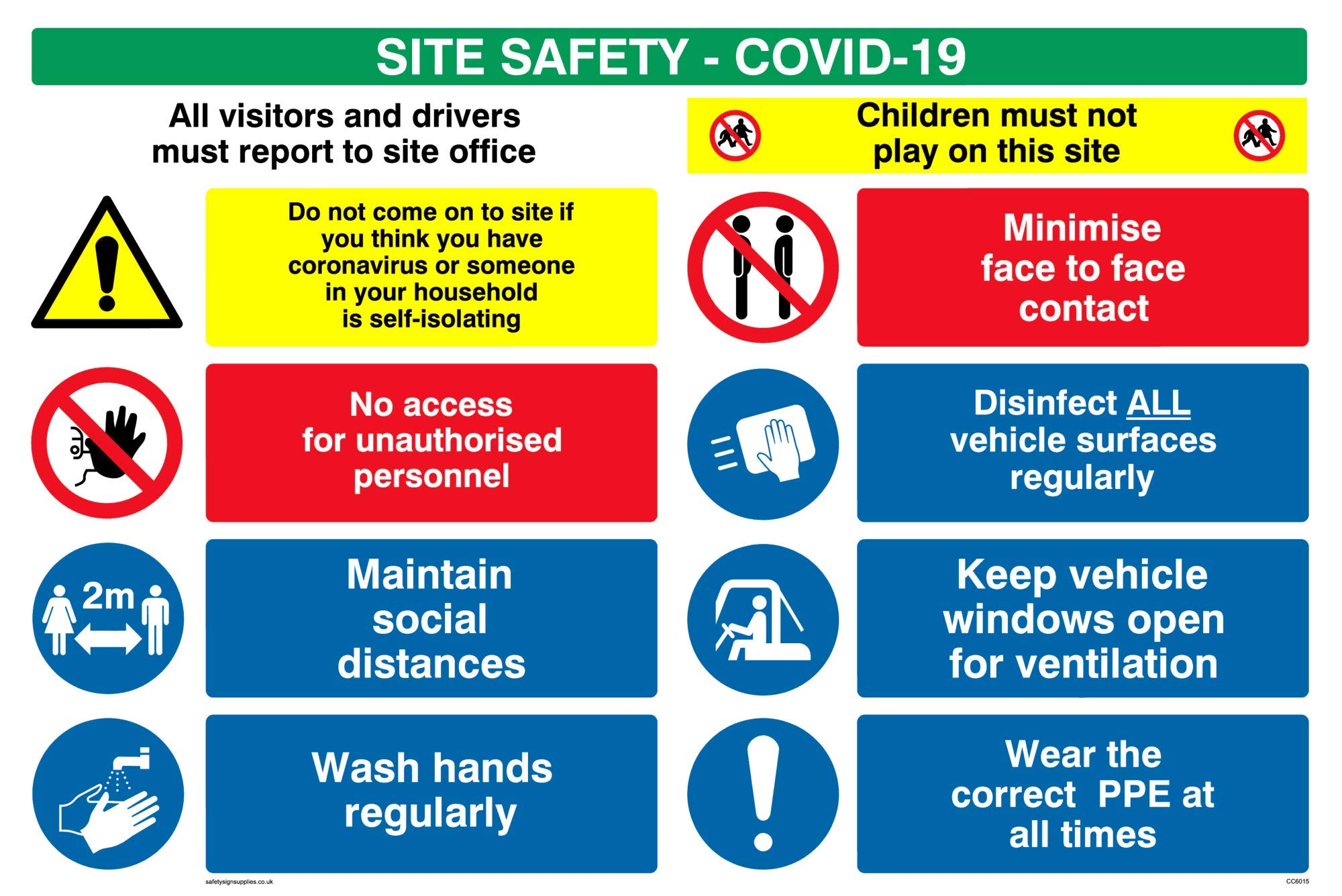 Viking Signs CC6015-A4L-5C Site safety board - Covid 19