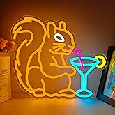 FuugZze Squirrel Cocktail Neon Sign for Wall Decor Orange Squirrel Neon Lights for Bedroom Dimmable Animal Led Signs for Bedroom Wall Cocktail Bar Light Up Sign for Bar Man Cave Kidsroom Game Room