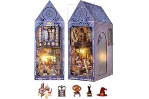 DIY Book Nook Kit,FLYNOVA Magic Miniature House Kit for Adults Teens & Beginners,3D Wooden Puzzle,Dollhouse Building Kit,Tiny House Model,Booknook Bookend Bookshelf Home Decor,Friends Gifts