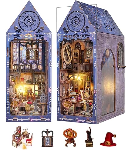 Puzzle 3d Wondyland Kit De Rincón De Libros En Miniatura Para Casa De Muñecas, Rompecabezas De Madera 3D, Decoración De Estantería De Biblioteca De Casa Pequeña Con Luz LED, Regalo Para Adultos