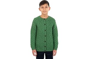 SAOL Aran Cardigan for Kids: 100% Merino Wool, Crew Neck, and Button Front - Made in Ireland