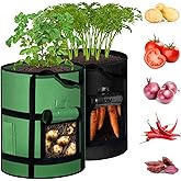 MEKOLIFE 7 Gallon Potato Grow Bags with Viewing Window, 300G Nonwoven Garden Planting Pots, Heavy-Duty Surround Handles for Gardening Supplies (2Pack Grow Bags)