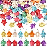 SUNNYCLUE 1 Box 100Pcs Turtle Charms Turtles Bead Charm Colorful Stone Sea Animal Beads Turquoise Tortoise Charms Bulk Summer Hawaii Ocean Pendants for Jewelry Making DIY Bracelet Craft