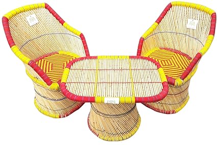 Ecowoodies Acorus Garden Chair Handicraft Cane Sitting Stool Chair Cane Furniture Set