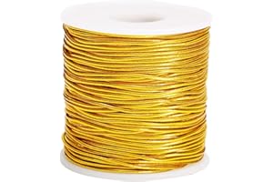 HANGYING Metallic Stretch Cord Elastic Cords Ribbon Metallic Tinsel Cord Rope for Ornament Hanging, Decorating, Gift Wrapping, 1 mm 65 Yards (Gold)