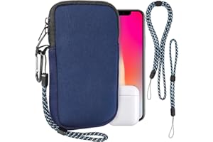 PWSAP Phone Sock, Universal Shock & Impact Resistant Neoprene Pouch with Carabiner and Lanyard Strap Sleeve Case for Hiking & Travelling Phone Bag Fits Phones up to 7 Inches, Blue, M